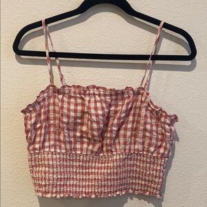 Pink American Eagle Gingham Smocked Crop Top